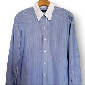 Burberry London Contrast White Collar Stripe Button Down Shirt M